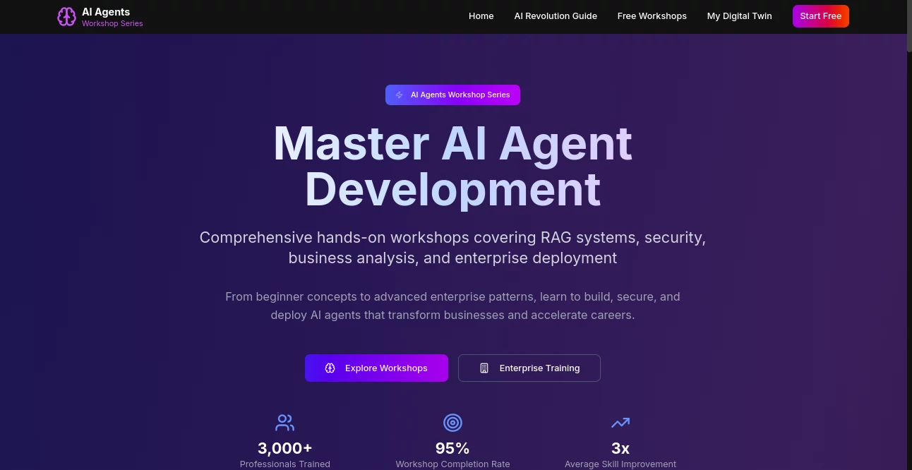 Screenshot of AI Agent Workshop Series – An AI tool in the ,AI Tutorial ,AI Course ,AI No-Code & Low-Code ,AI Developer Tools  category, showcasing its interface and key features.