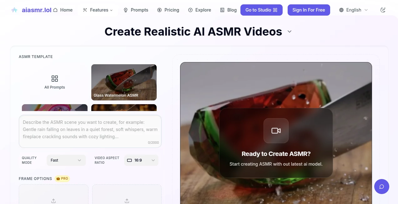 Screenshot of aiasmr.lol – An AI tool in the ,AI Fun Tools ,AI Audio Enhancer ,AI Music Generator ,AI Voice Assistants  category, showcasing its interface and key features.