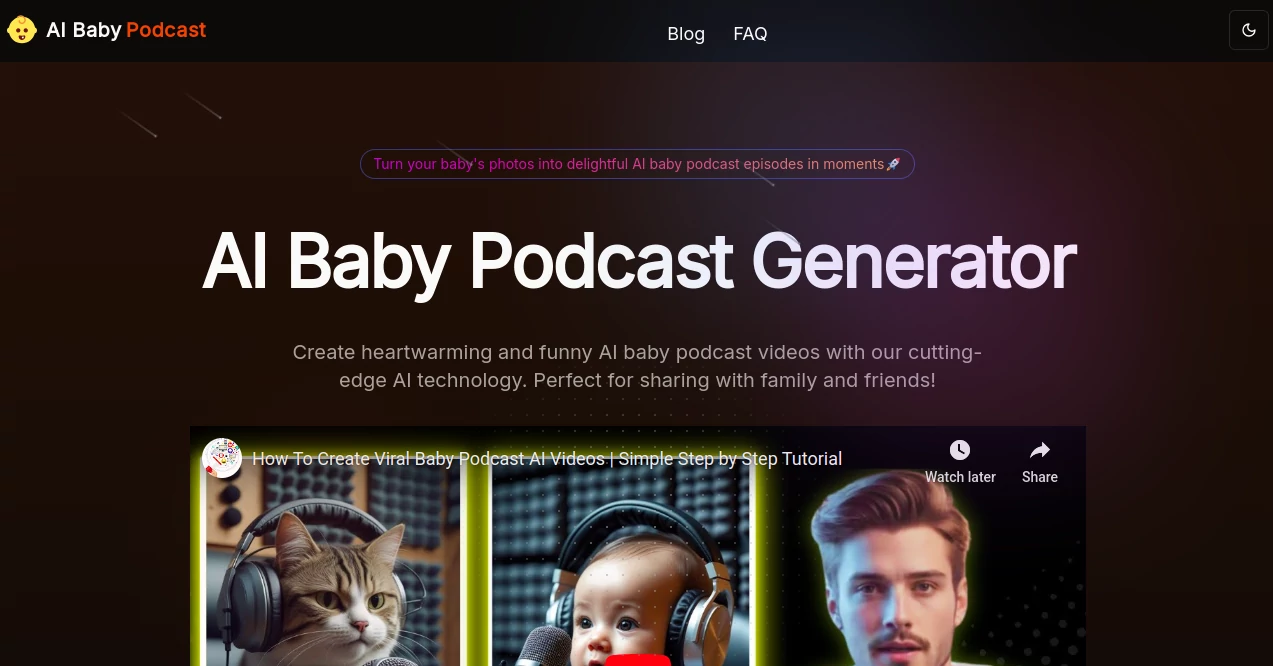 Screenshot of AI Baby Podcast – An AI tool in the ,AI Image to Video ,AI Video Generator ,AI Speech Synthesis ,AI Podcast Assistant  category, showcasing its interface and key features.