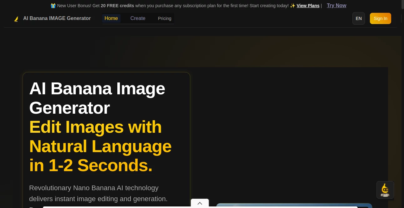 Screenshot of AI Banana IMAGE Generator – An AI tool in the ,AI Photo & Image Generator ,Photo & Image Editor ,AI Art Generator ,AI Image to Image  category, showcasing its interface and key features.