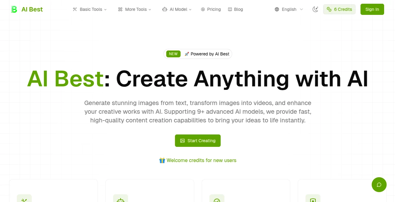 Screenshot of AI Best – An AI tool in the ,AI Photo & Image Generator ,AI Video Generator ,AI Art Generator ,AI Text to Image  category, showcasing its interface and key features.