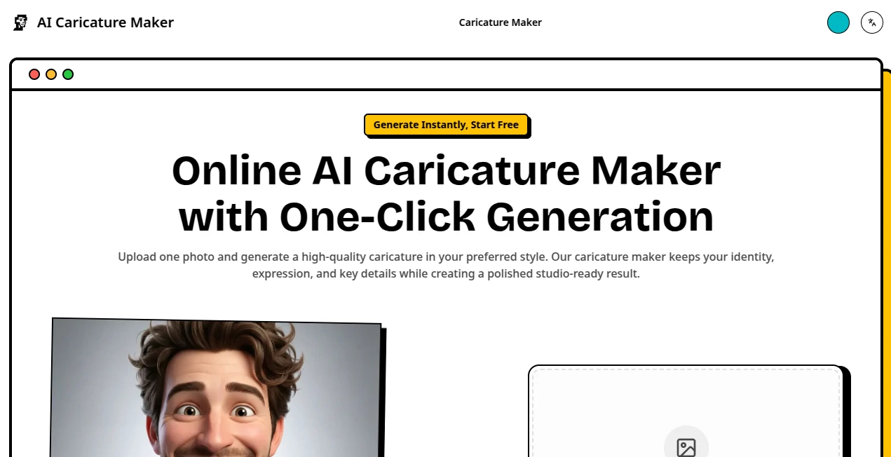 Screenshot of AI Caricature Maker – An AI tool in the ,AI Fun Tools ,Photo & Image Editor ,AI Design Generator ,AI Image to Image  category, showcasing its interface and key features.