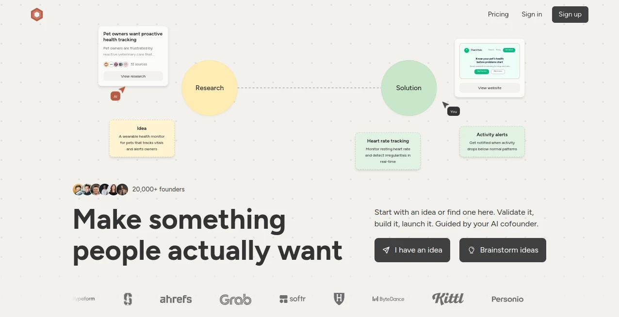 Screenshot of AI Co-Founder – An AI tool in the ,AI Research Tool ,AI Business Ideas Generator ,AI Consulting Assistant ,AI Marketing Plan Generator  category, showcasing its interface and key features.