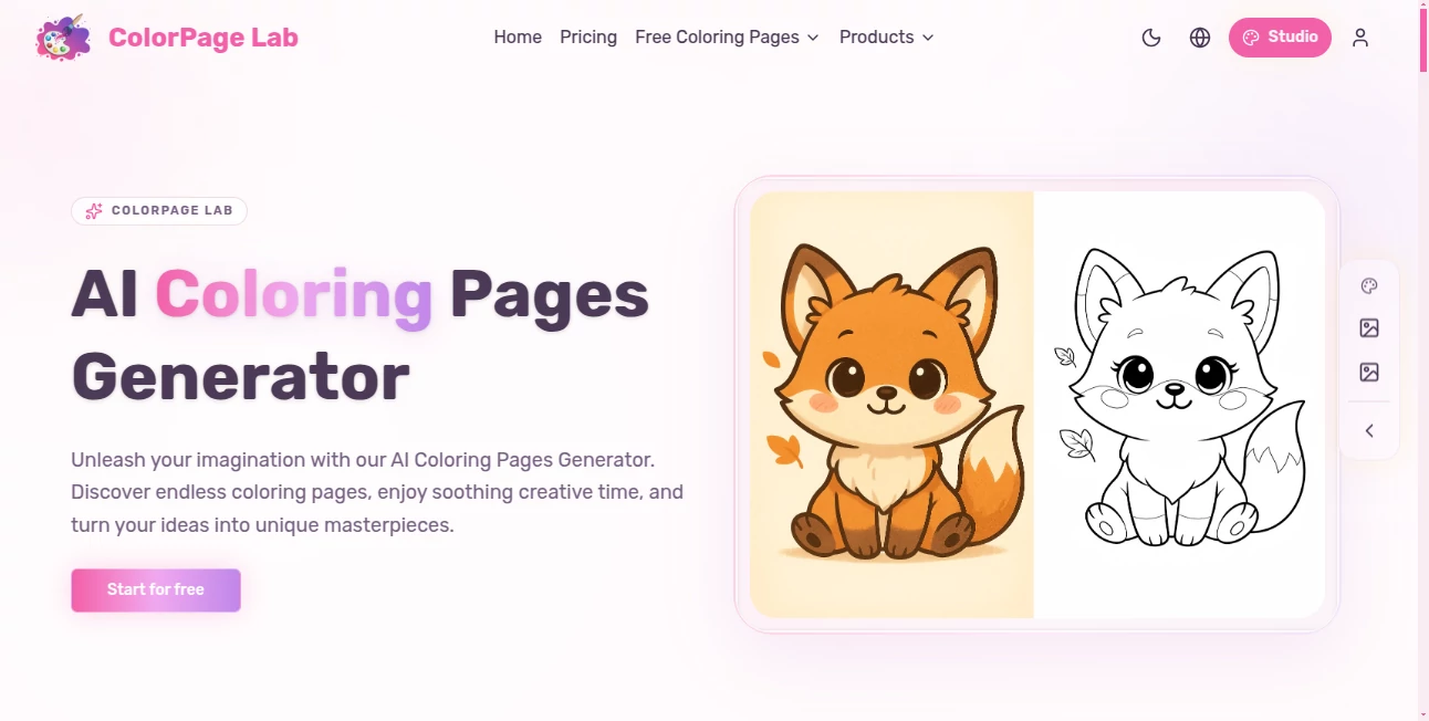 Screenshot of ColorPage Lab – An AI tool in the ,AI Photo & Image Generator ,AI Illustration Generator ,AI Design Generator  category, showcasing its interface and key features.