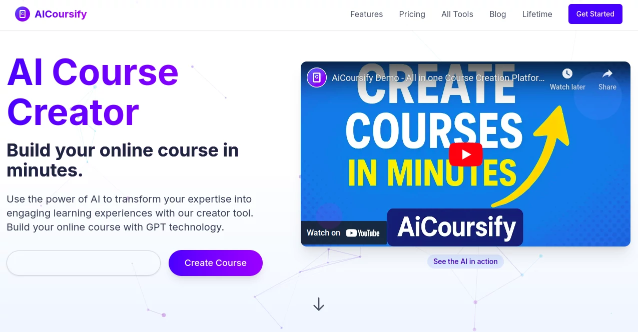 Screenshot of AICoursify – An AI tool in the ,AI Tutorial ,AI Course ,AI Quizzes  category, showcasing its interface and key features.