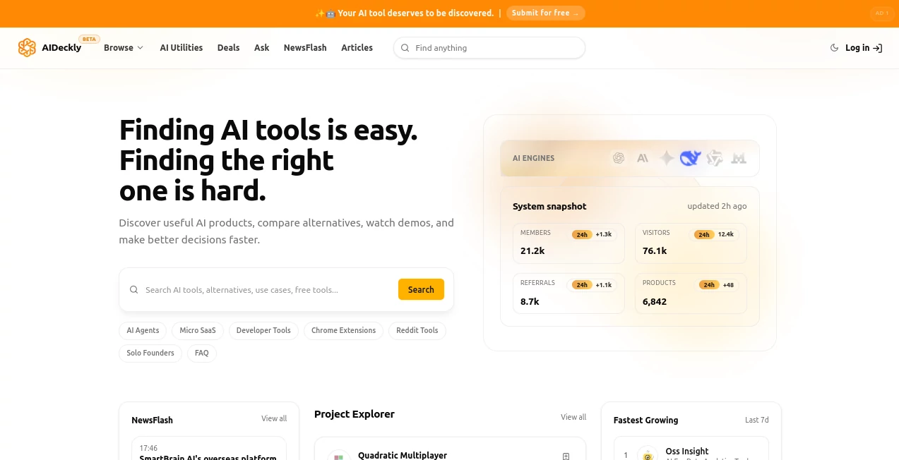 Screenshot of AIDeckly – An AI tool in the ,AI Documents Assistant ,AI Productivity Tools ,AI Business Ideas Generator ,AI Presentation Generator  category, showcasing its interface and key features.