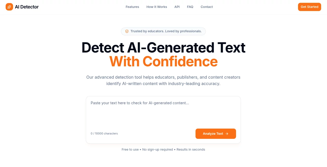 Screenshot of AI Detector – An AI tool in the ,AI Checker Essay ,AI Plagiarism Checker ,AI Grammar Checker ,AI Content Detector  category, showcasing its interface and key features.