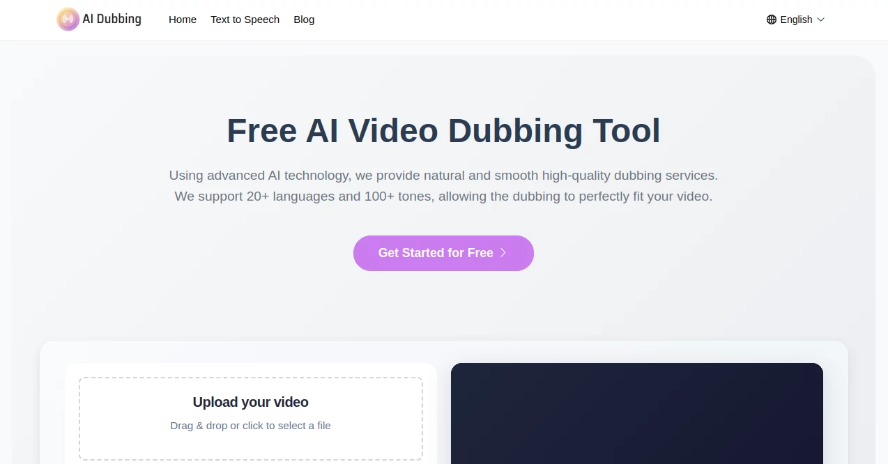 Screenshot of AI Dubbing – An AI tool in the ,AI Voice Cloning ,AI Video Editor ,AI Text to Speech ,AI Speech Synthesis  category, showcasing its interface and key features.