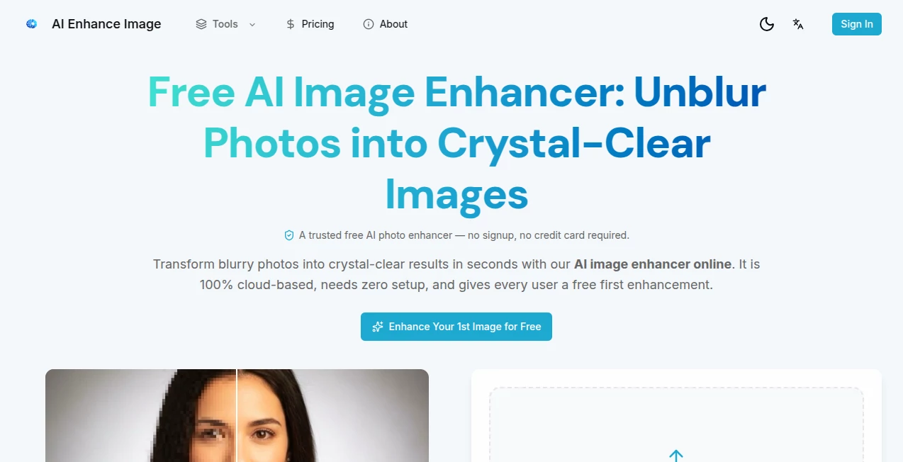 Screenshot of AI Enhance Image – An AI tool in the ,AI Photo & Image Generator ,Photo & Image Editor ,AI Photo Enhancer ,AI Image Scanning  category, showcasing its interface and key features.