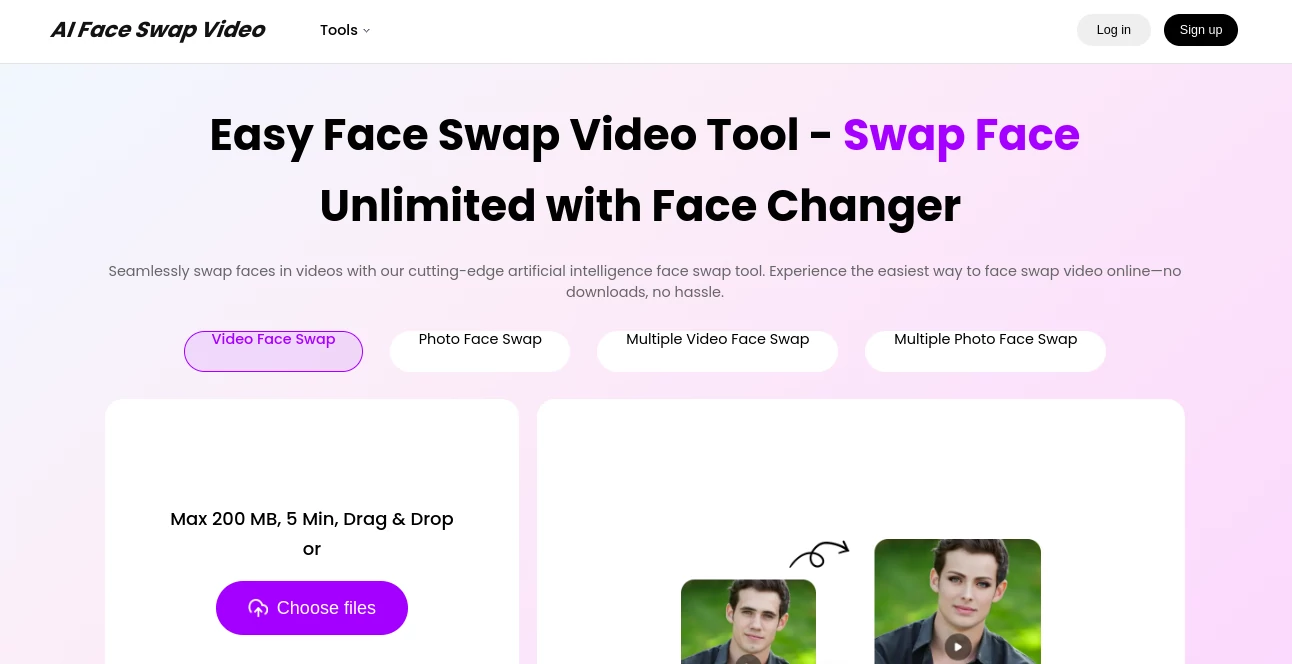 Screenshot of AI Face Swap Video – An AI tool in the ,AI Image to Video ,AI Video Editor ,AI Video Generator ,AI Face Swap Generator  category, showcasing its interface and key features.