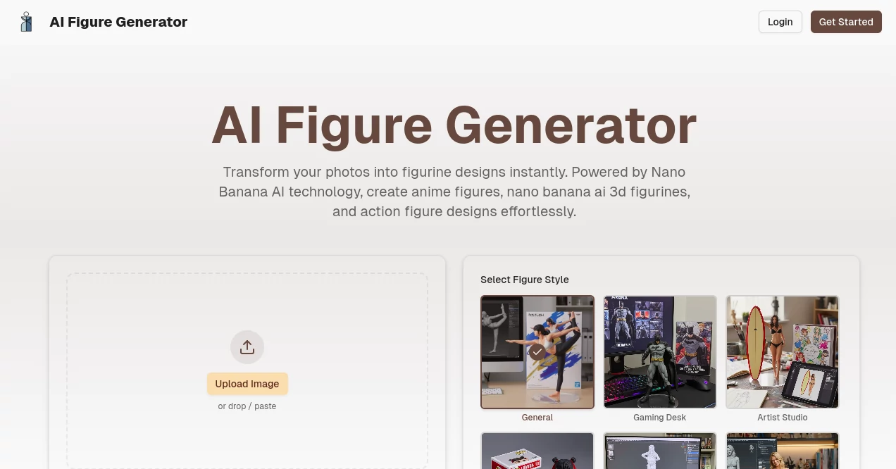 Screenshot of AI Figure Generator – An AI tool in the ,AI Anime Art ,AI 3D Model Generator ,AI Image to 3D Model ,AI Art Generator  category, showcasing its interface and key features.