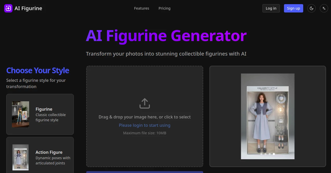 Screenshot of AI Figurine – An AI tool in the ,AI Photo Enhancer ,Photo & Image Editor ,AI Image to 3D Model ,AI Design Generator  category, showcasing its interface and key features.
