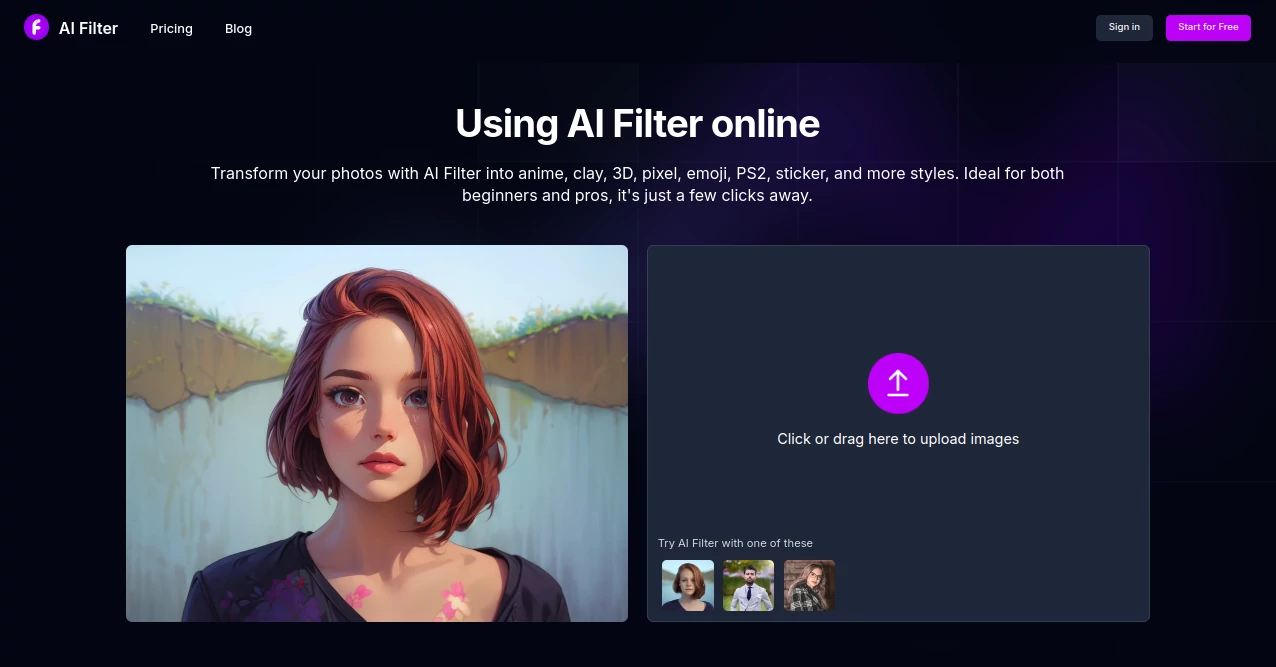 Screenshot of AI Filter – An AI tool in the ,AI Photography  category, showcasing its interface and key features.