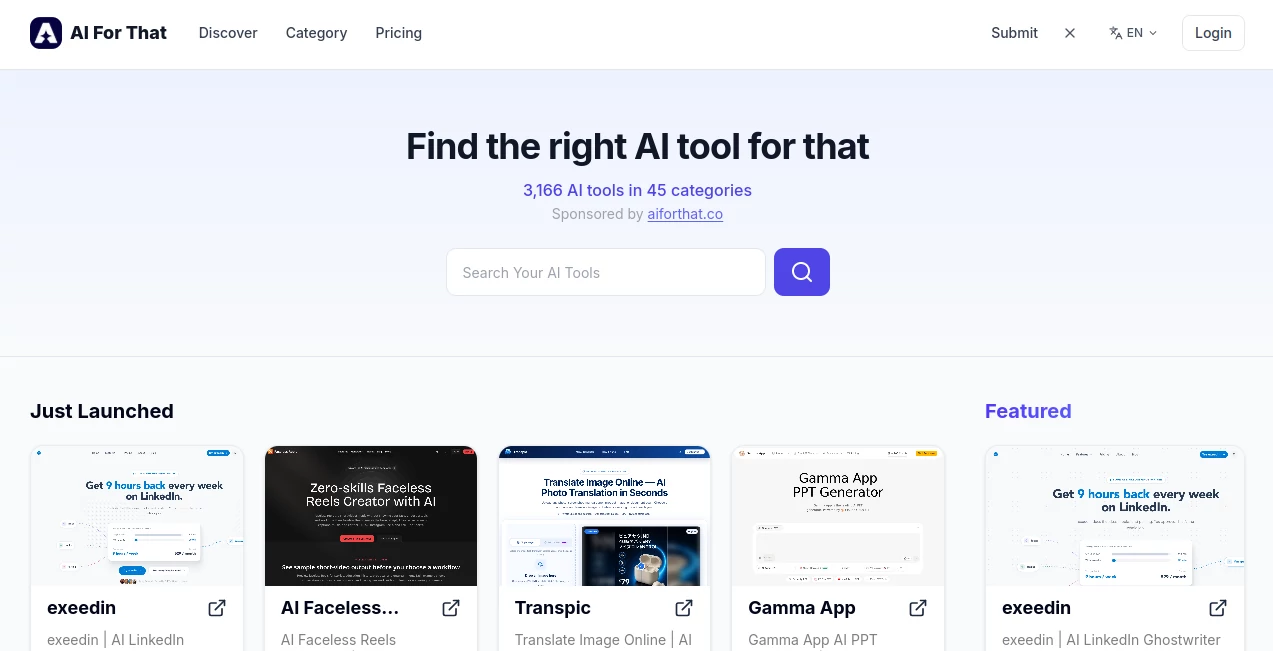 Screenshot of AI For That – An AI tool in the ,AI Tools Directory  category, showcasing its interface and key features.