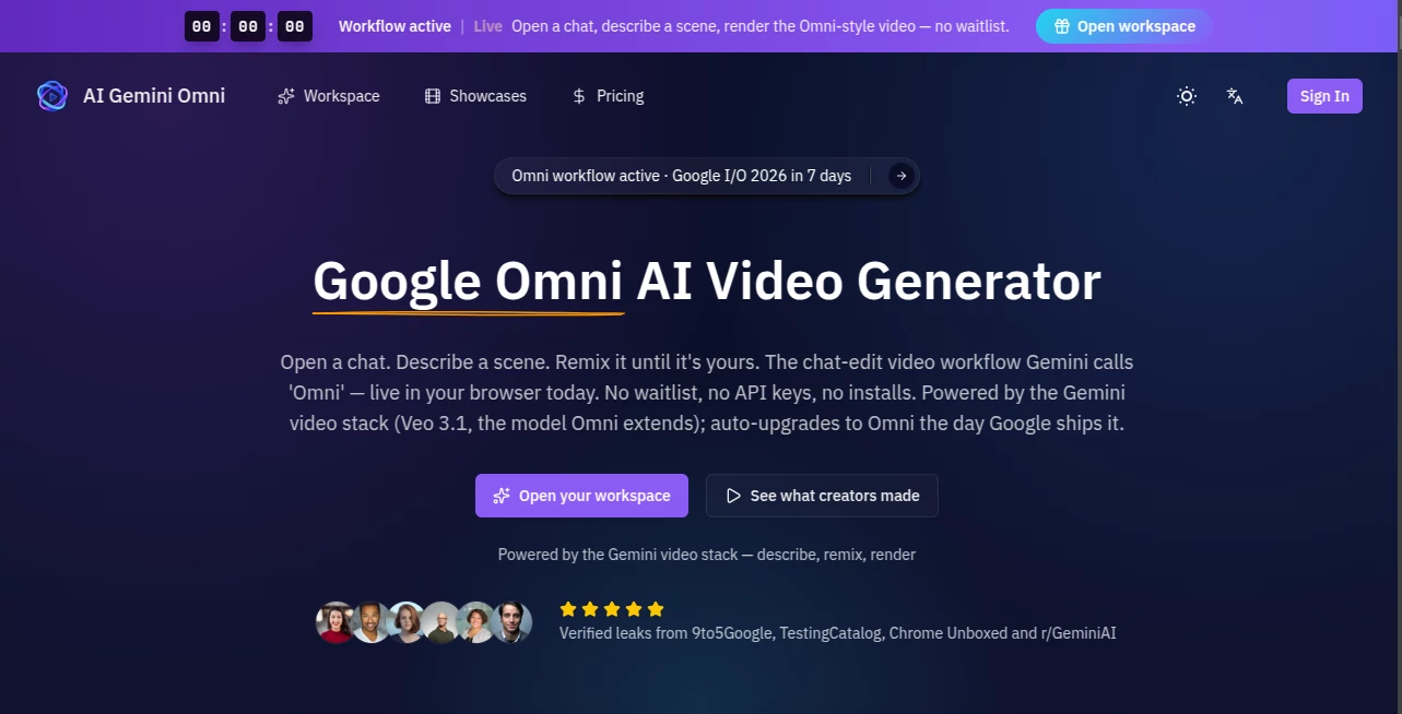 Screenshot of Gemini Omni – An AI tool in the ,AI Recording ,AI Video Generator ,AI Video Editor ,AI Text to Video  category, showcasing its interface and key features.