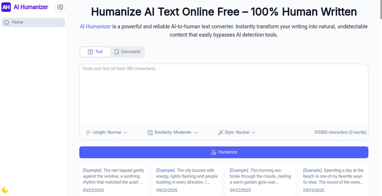 Screenshot of AI Humanizer – An AI tool in the ,AI Grammar Checker ,AI Content Generator ,AI Plagiarism Checker ,AI Rewriter  category, showcasing its interface and key features.