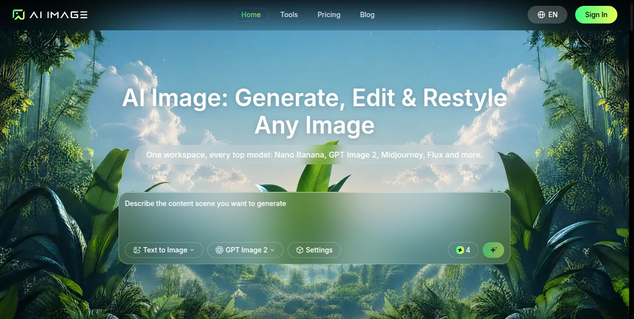 Screenshot of AI Image – An AI tool in the ,AI Photo & Image Generator ,AI Photography ,AI Image to Image ,AI Text to Image  category, showcasing its interface and key features.