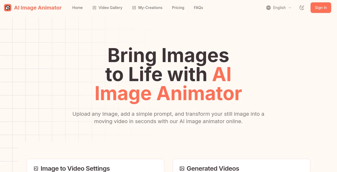 Screenshot of AI Image Animator – An AI tool in the ,AI Animated Video ,AI Image to Video ,Photo & Image Editor ,AI Video Generator  category, showcasing its interface and key features.
