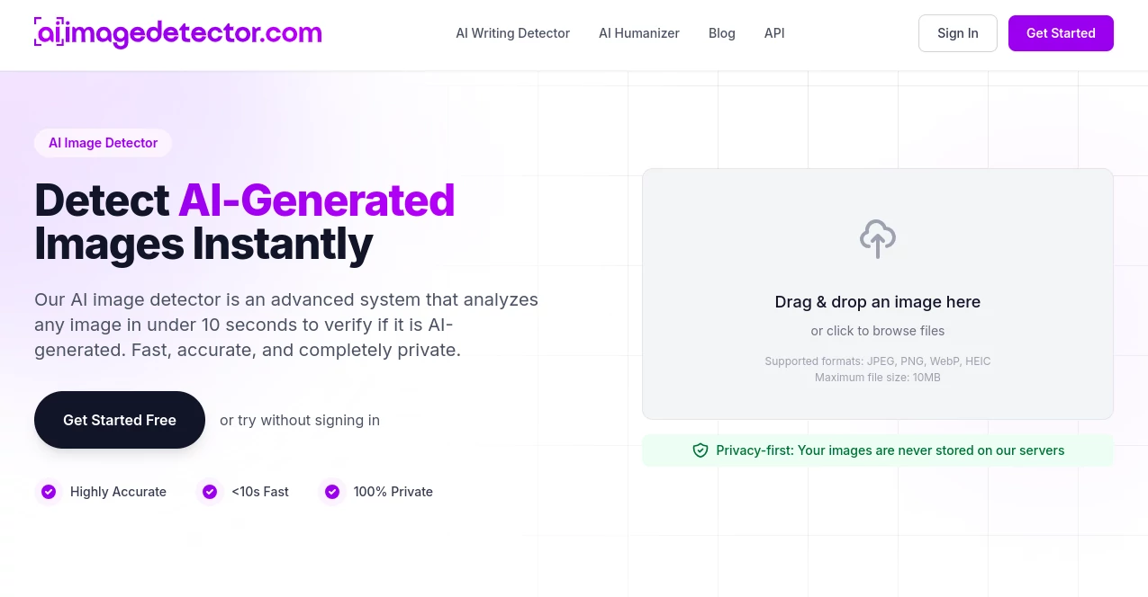 Screenshot of AI Image Detector – An AI tool in the ,AI Image Recognition ,AI Checker Essay ,AI Image Scanning ,AI Content Detector  category, showcasing its interface and key features.