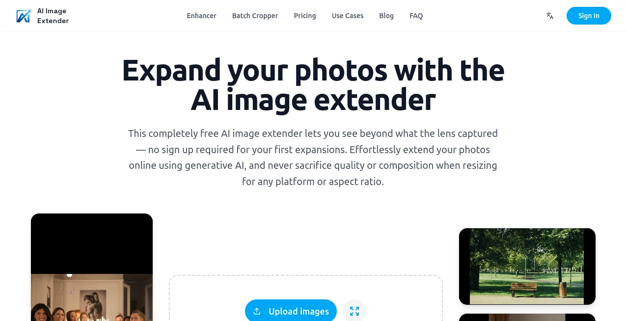 Screenshot of AIImageExtender – An AI tool in the ,AI Photo Enhancer ,AI Background Generator ,AI Photography ,AI Image to Image  category, showcasing its interface and key features.