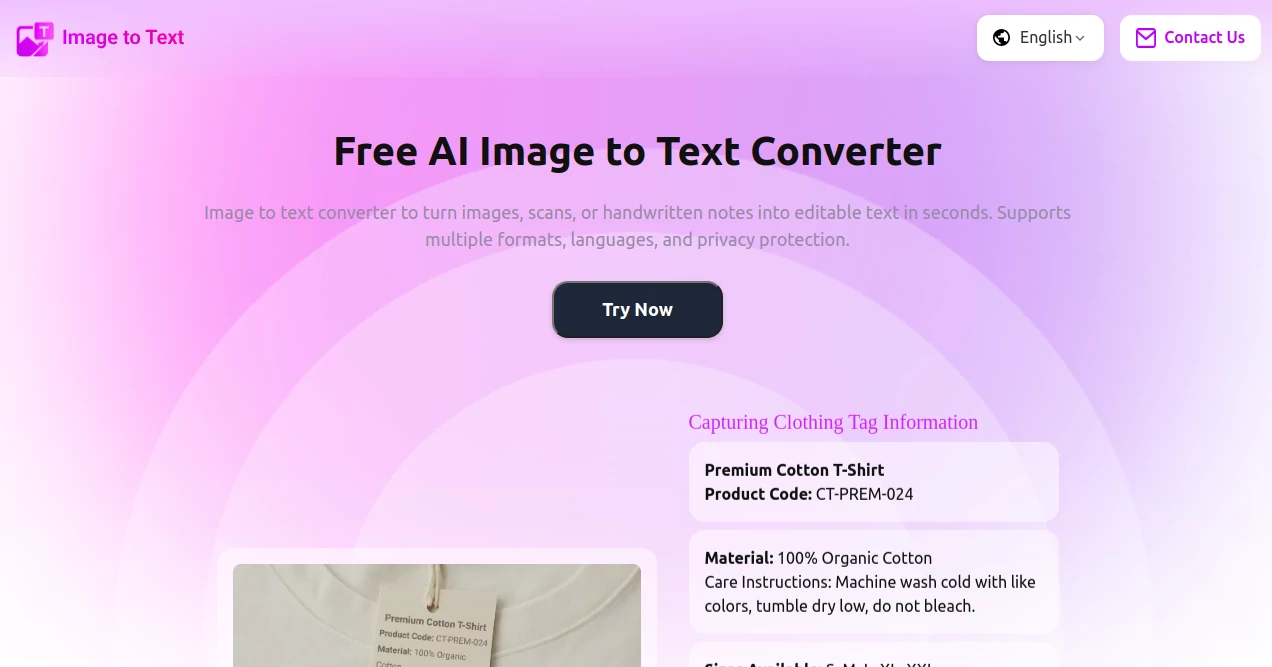 Screenshot of AI Image to Text Converter – An AI tool in the ,AI Document Extraction ,Photo & Image Editor ,AI Files Assistant ,AI Speech to Text  category, showcasing its interface and key features.