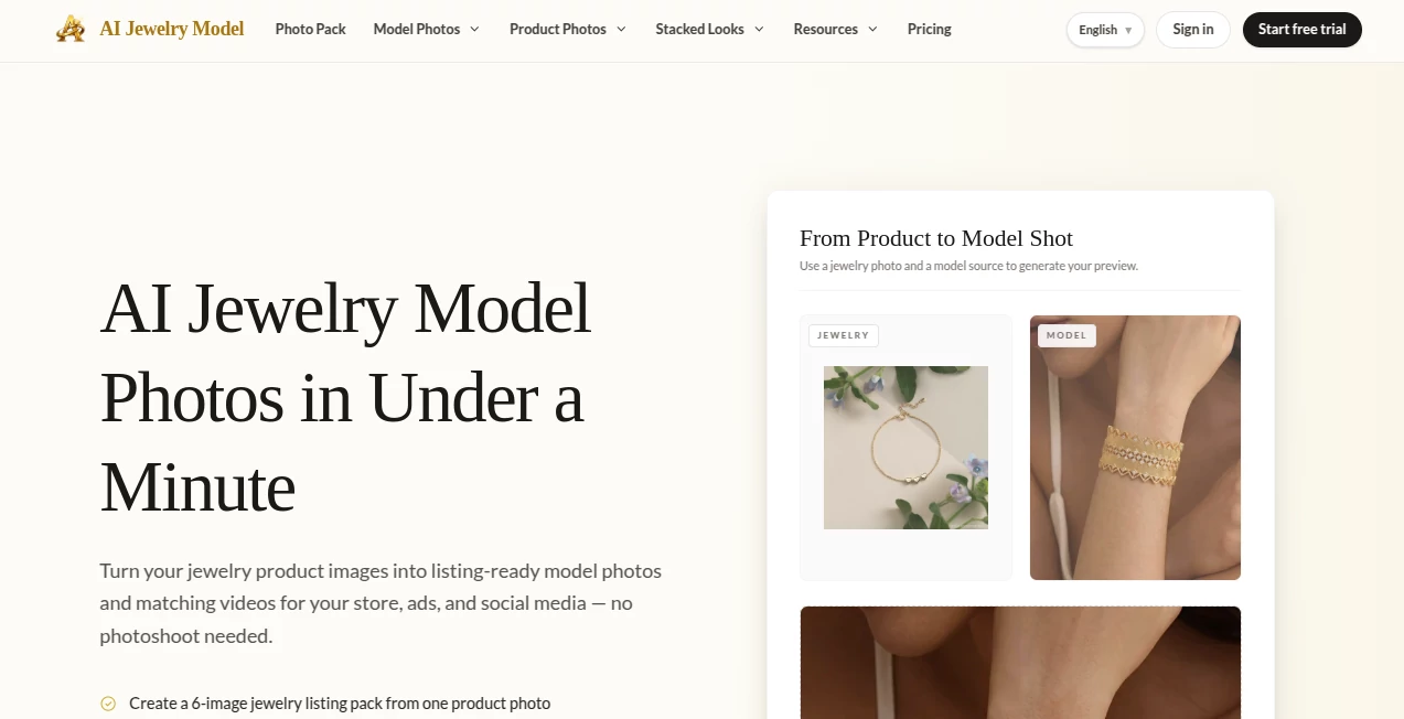 Screenshot of AI Jewelry Model – An AI tool in the ,AI Photo & Image Generator ,AI Image to Image ,AI Video Generator ,AI E-commerce Assistant  category, showcasing its interface and key features.