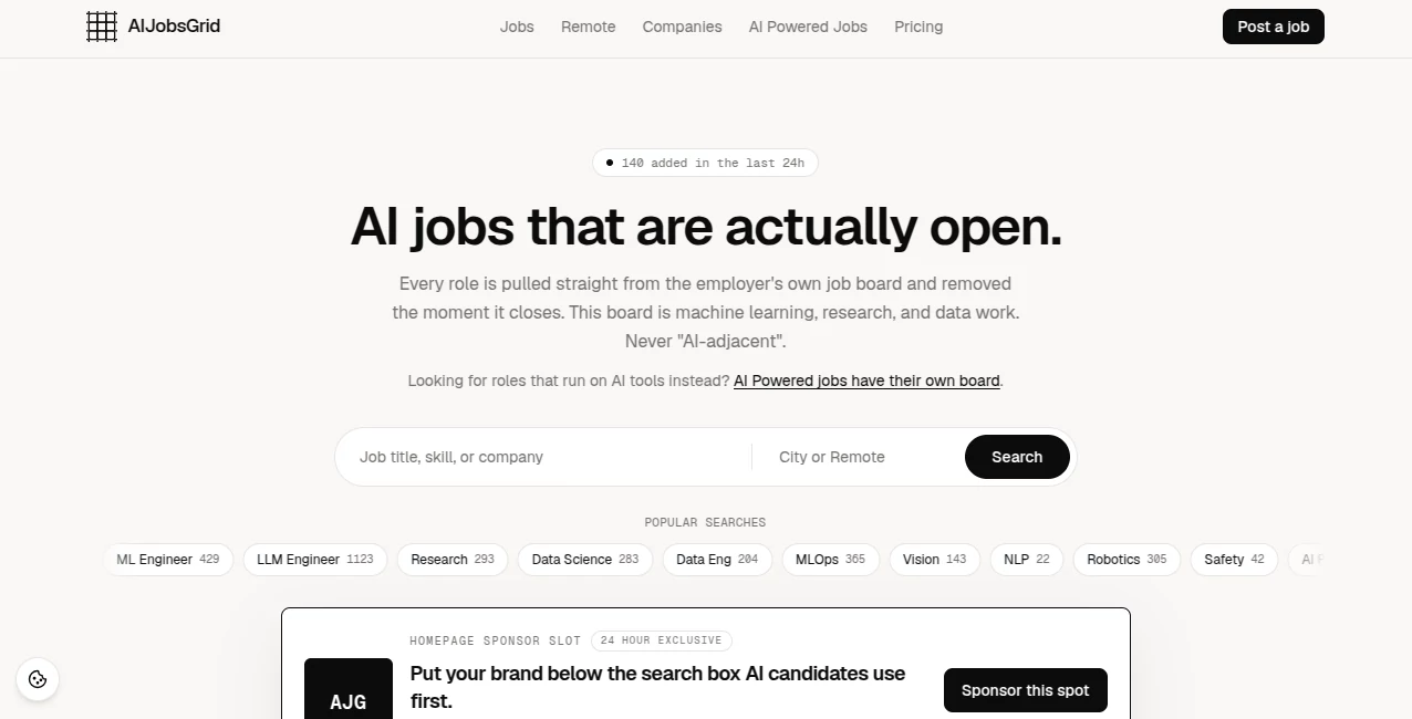 Screenshot of AIJobsGrid – An AI tool in the ,Other  category, showcasing its interface and key features.