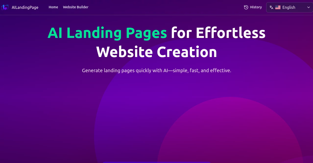 Screenshot of AILandingPage – An AI tool in the ,AI Landing Page Builder ,AI SEO Assistant ,AI Website Designer ,AI Design Generator  category, showcasing its interface and key features.