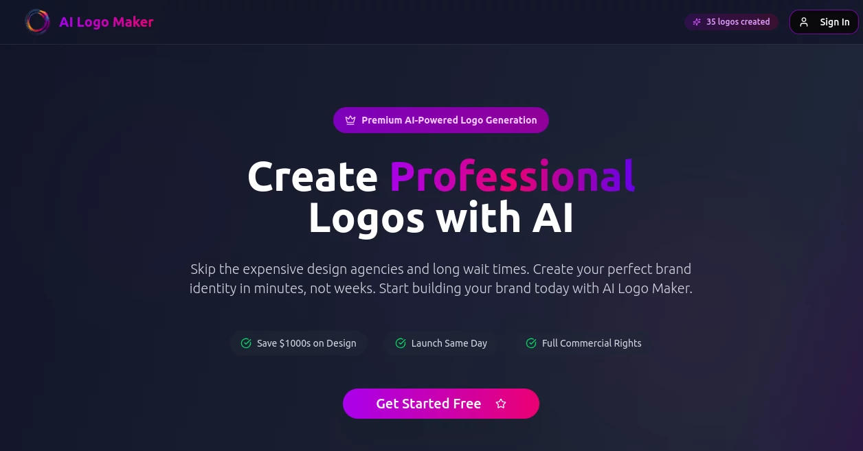 Screenshot of Ai logo maker – An AI tool in the ,AI Logo Generator ,AI Design Generator ,AI Graphic Design  category, showcasing its interface and key features.