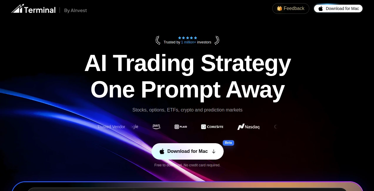Screenshot of AInvest Terminal – An AI tool in the ,AI Research Tool ,AI Trading Bot Assistant ,AI Investing Assistant ,AI Analytics Assistant  category, showcasing its interface and key features.