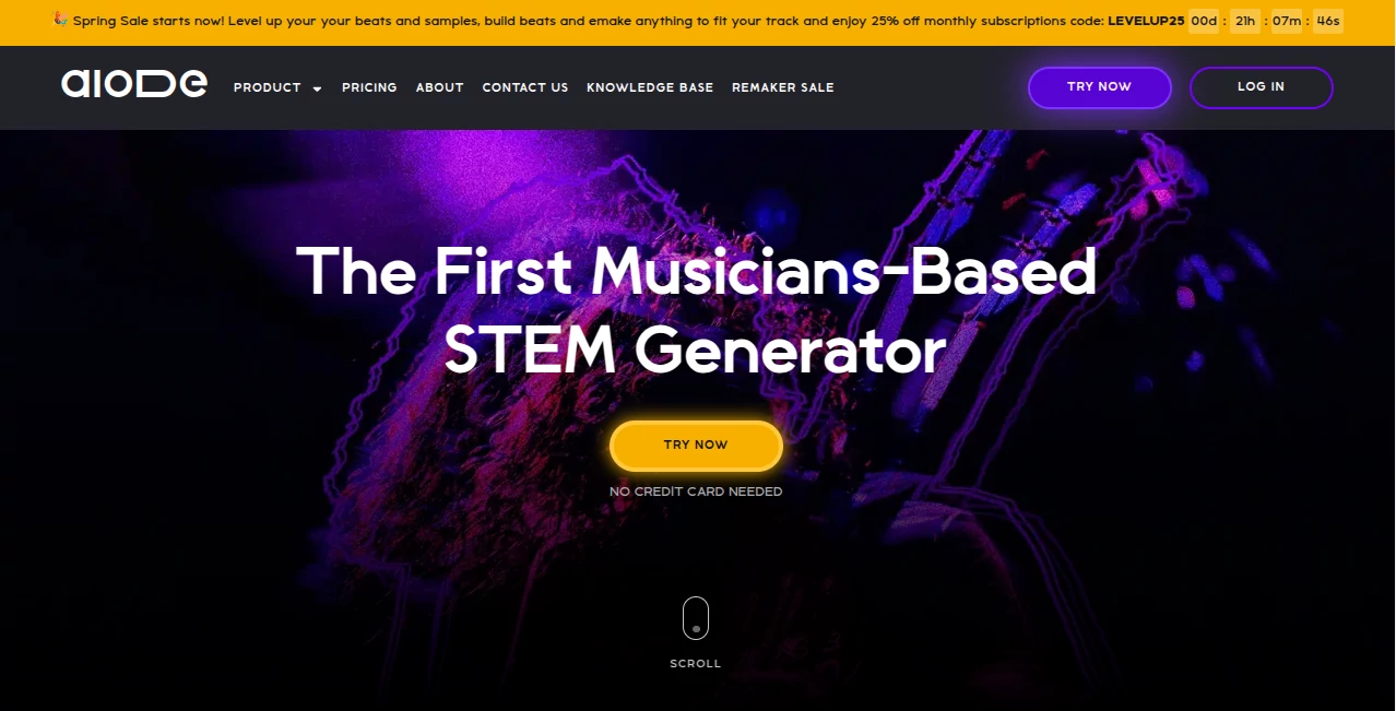 Screenshot of Aiode – An AI tool in the ,AI Text to Music ,AI Singing Generator ,AI Music Generator ,AI Voice & Audio Editing  category, showcasing its interface and key features.