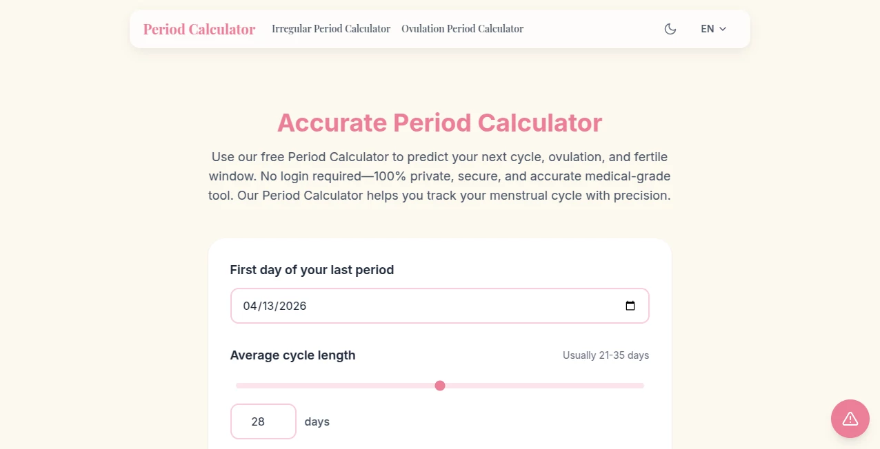 Screenshot of Period Calculator – An AI tool in the ,AI Life Assistant ,AI Productivity Tools ,AI Analytics Assistant ,AI Healthcare  category, showcasing its interface and key features.