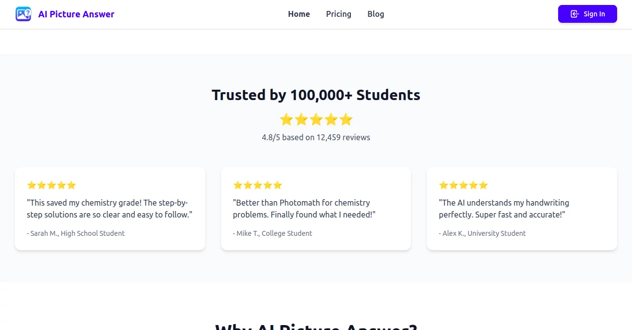 Screenshot of AI Picture Answer – An AI tool in the ,AI Homework Helper ,AI Course ,AI Quizzes ,AI Education Assistant  category, showcasing its interface and key features.