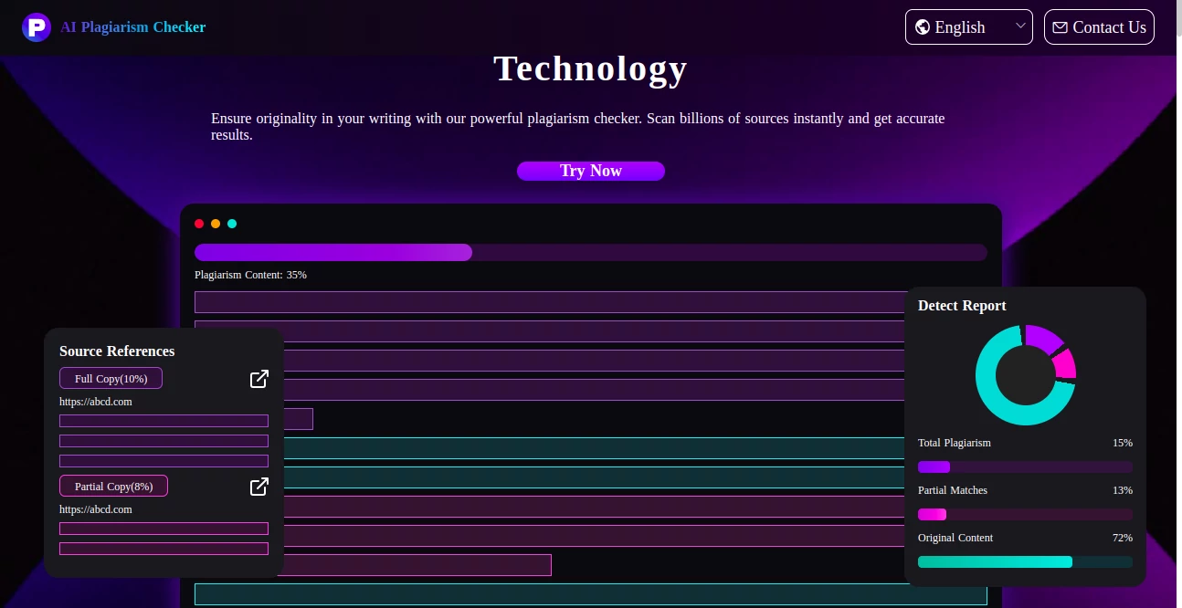Screenshot of AI Plagiarism Checker – An AI tool in the ,AI Plagiarism Checker ,AI Grammar Checker ,AI Checker Essay  category, showcasing its interface and key features.