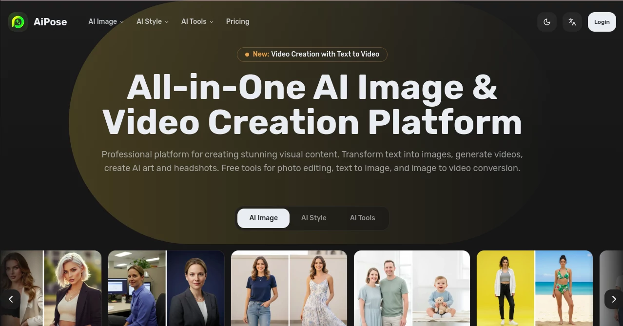 Screenshot of AiPose – An AI tool in the ,AI Photo & Image Generator ,Photo & Image Editor ,AI Video Generator ,AI Art Generator  category, showcasing its interface and key features.