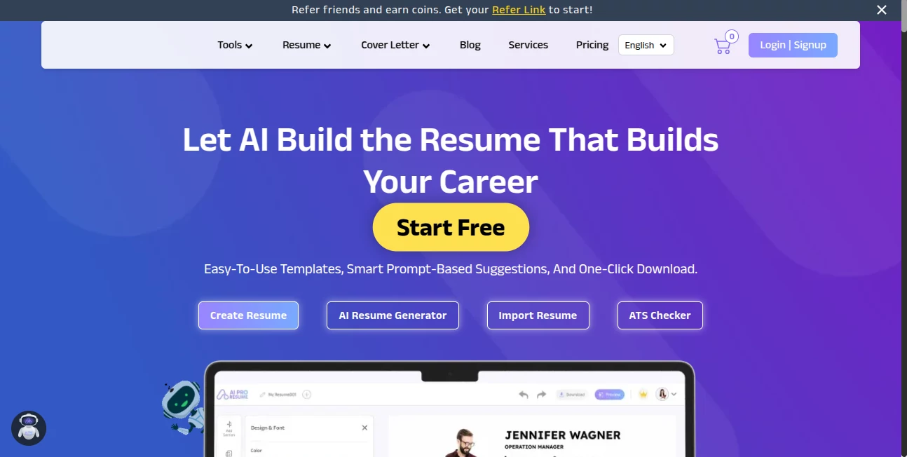Screenshot of AI PRO RESUME – An AI tool in the ,AI Cover Letter Generator ,AI Resume Builder ,AI Recruiting ,AI Writing Assistants  category, showcasing its interface and key features.