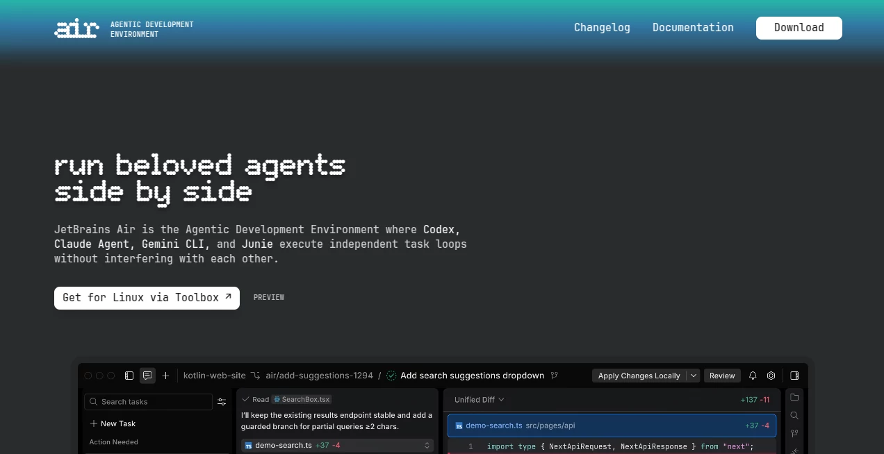 Screenshot of Agentic Development Environment – An AI tool in the ,AI DevOps Assistant ,AI Code Assistant ,AI Code Generator ,AI Developer Tools  category, showcasing its interface and key features.