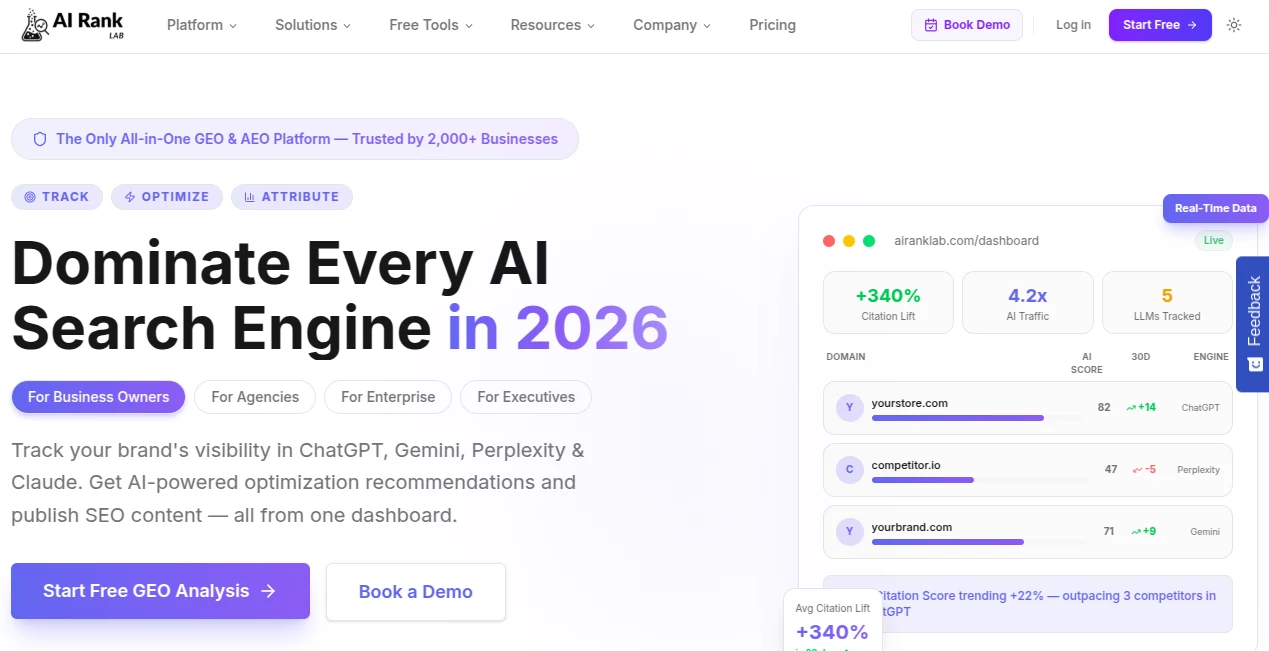 Screenshot of AI Rank Lab – An AI tool in the ,AI SEO Assistant ,AI Marketing Plan Generator ,AI Research Tool ,AI Analytics Assistant  category, showcasing its interface and key features.