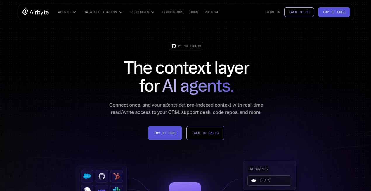 Screenshot of Airbyte – An AI tool in the ,AI Data Mining ,AI Developer Tools  category, showcasing its interface and key features.
