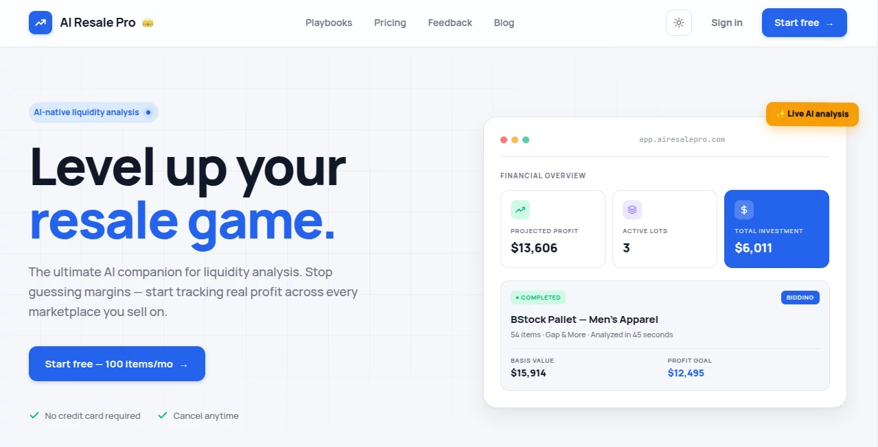 Screenshot of AI Resale Pro – An AI tool in the ,AI Sales Assistant ,AI E-commerce Assistant ,AI Analytics Assistant ,AI Productivity Tools  category, showcasing its interface and key features.