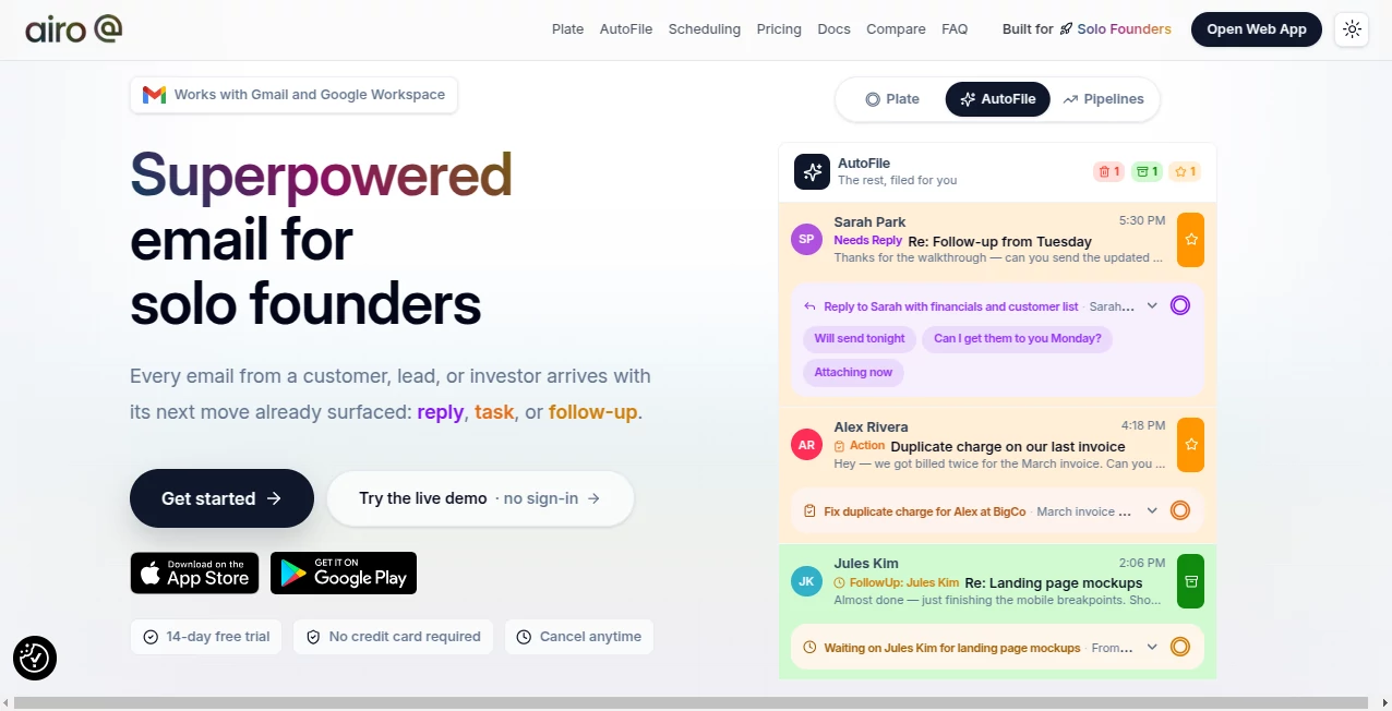 Screenshot of Airo Mail – An AI tool in the ,AI Email Assistant ,AI Email Generator ,AI Productivity Tools ,AI Task Management  category, showcasing its interface and key features.