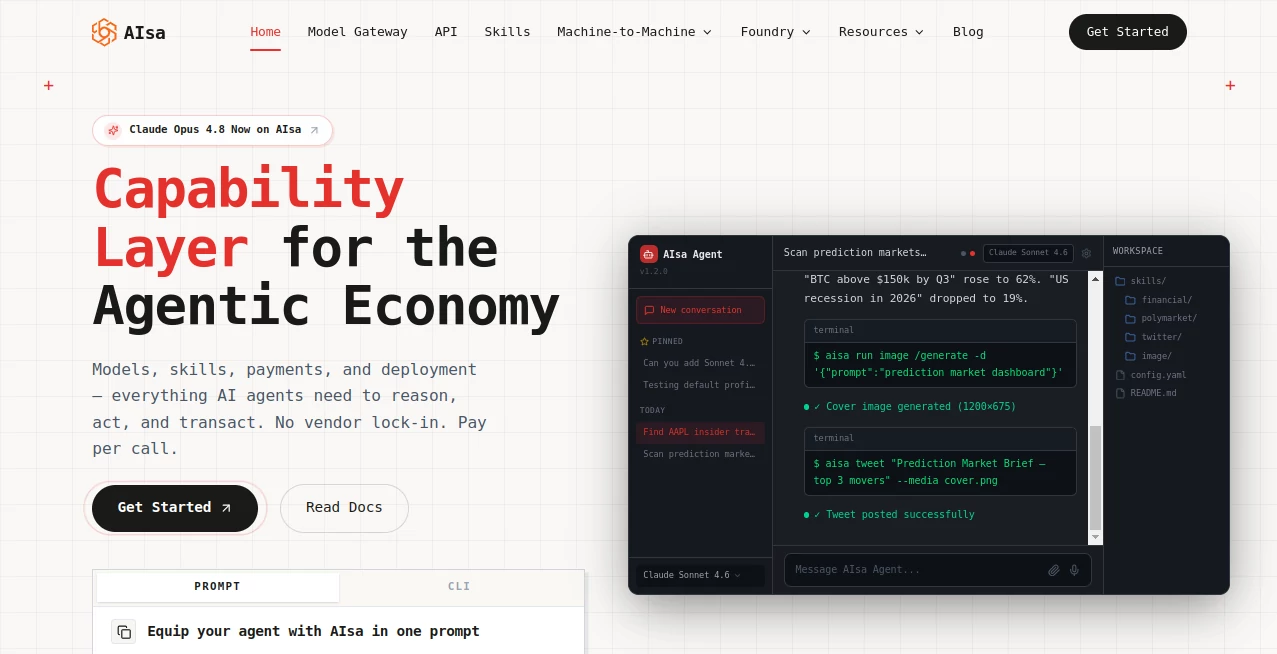 Screenshot of AIsa – An AI tool in the ,AI No-Code & Low-Code ,AI API Design ,AI Developer Tools ,AI Research Tool  category, showcasing its interface and key features.