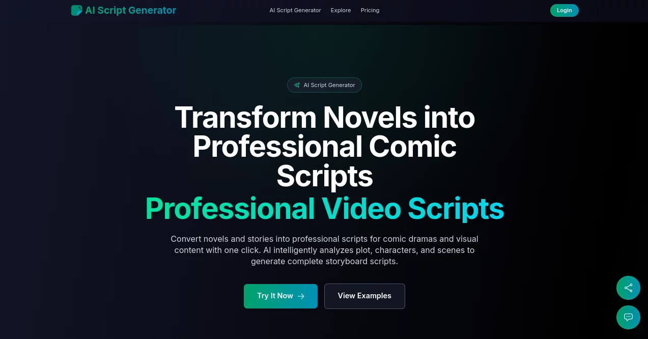 Screenshot of AI Script Generator – An AI tool in the ,AI Creative Writing ,AI Content Generator ,AI Script Writing ,AI Story Writing  category, showcasing its interface and key features.