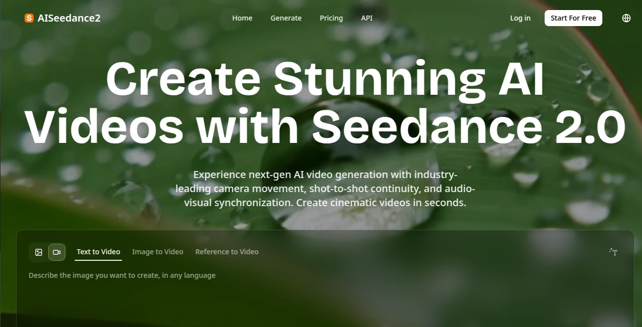 Screenshot of AISeedance2 – An AI tool in the ,AI Animated Video ,AI Image to Video ,AI Text to Video ,AI Video Generator  category, showcasing its interface and key features.