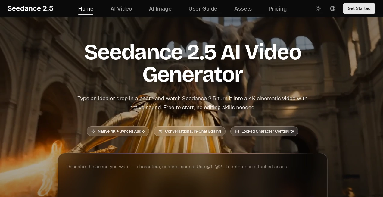 Screenshot of Seedance 2.5 – An AI tool in the ,AI Image to Video ,AI Video Generator ,AI Video Editor ,AI Text to Video  category, showcasing its interface and key features.
