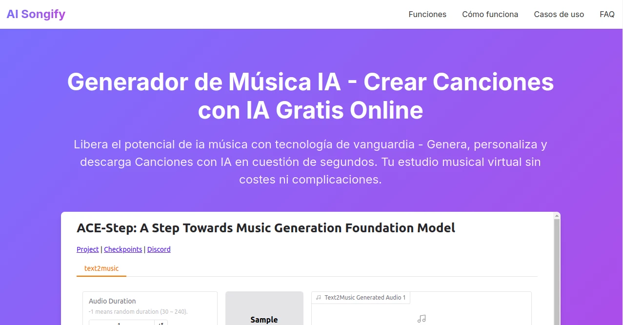 Screenshot of AI Songify – An AI tool in the ,AI Lyrics Generator ,AI Music Generator ,AI Text to Music  category, showcasing its interface and key features.