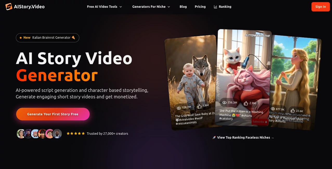 Screenshot of AI Story Video – An AI tool in the ,AI Animated Video ,AI Video Generator ,AI Text to Video ,AI Story Writing  category, showcasing its interface and key features.