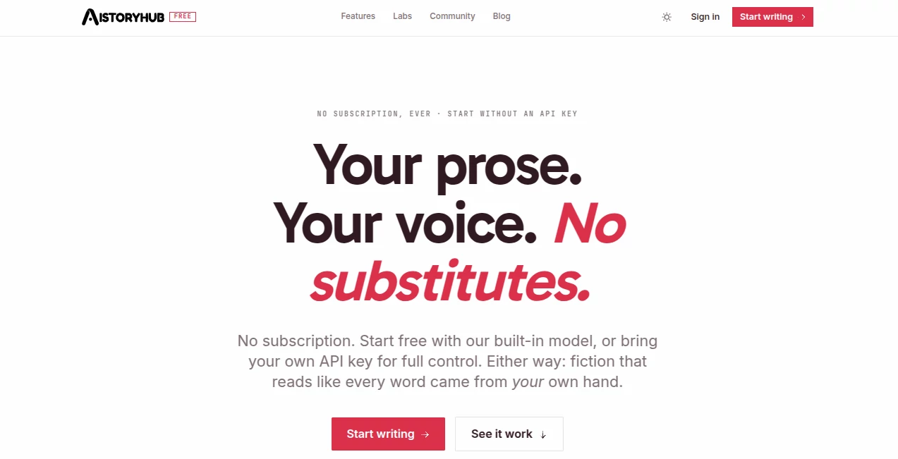 Screenshot of AIStoryHub – An AI tool in the ,AI Story Writing ,AI Book Writing ,AI Writing Assistants ,AI Creative Writing  category, showcasing its interface and key features.
