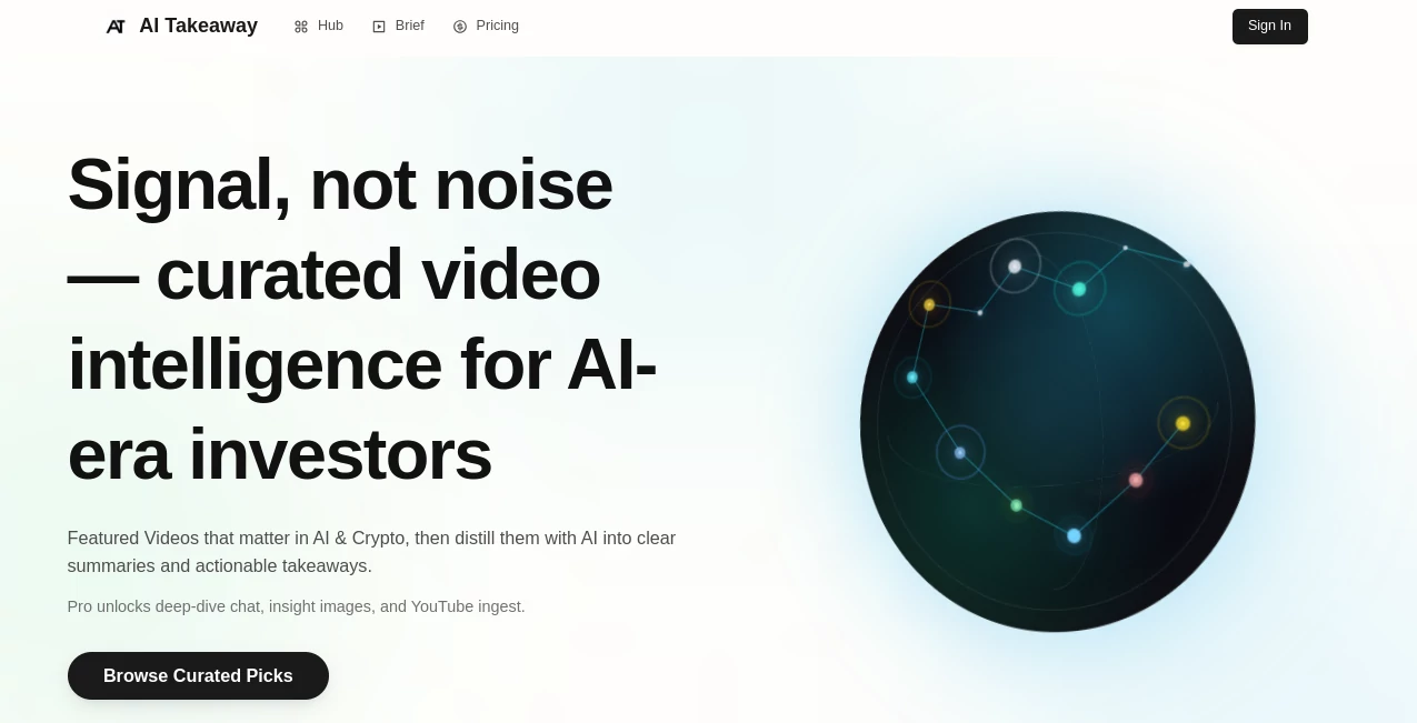 Screenshot of AI Takeaway – An AI tool in the ,AI Summarizer ,AI Content Generator ,AI Research Tool ,AI Knowledge Management  category, showcasing its interface and key features.