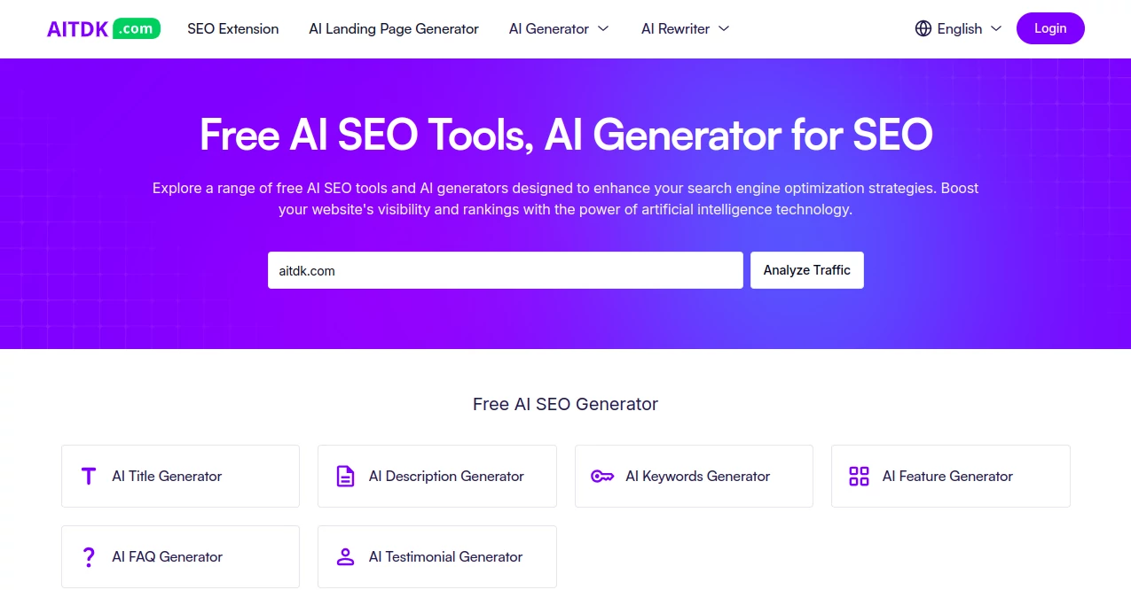 Screenshot of AITDK – An AI tool in the ,AI SEO Assistant ,AI Content Generator  category, showcasing its interface and key features.